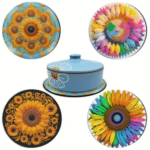 4-Piece Diamond Painting Placemat Set, Creative Flower Theme DIY Wooden Coaster Mats, Diamond Painting Coasters, Protects Table, Artistic Dining Decor