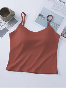 Women's Solid Ribbed Cami Top, Fitted Casual Sleeveless Crop Top for Daily Wear, Ladies Underwear for Summer Women's Solid Ribbed Cami Top, Fitted Casual Sleeveless Crop Top for Daily Wear, Ladies Underwear for Summer