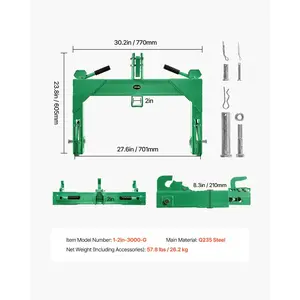 VEVOR 3-Point Quick Hitch with 2 in Receiver, 3000 Lbs Lift Capacity, 3-Pt Hitch with 5 Level Adjustable Bolt, Adaptation to Category 1 2 Tractor, Heavy Duty 3 Point Attachments, Green