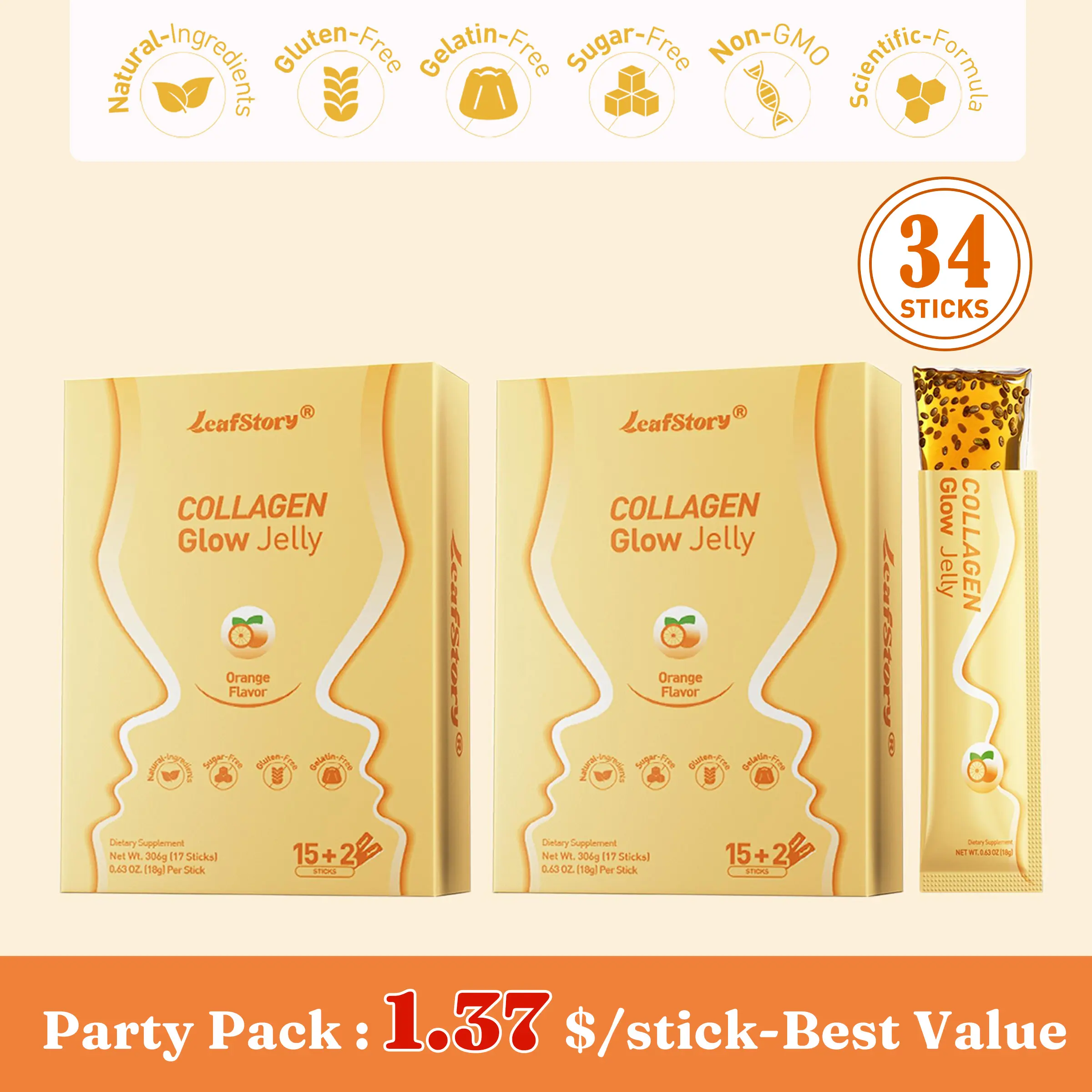 2 packs of Collagen Glow Jelly(30+4 Free Sticks)