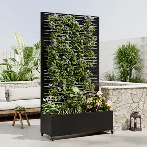 ARCH Metal Planter Box with Trellis, 73"x35"x16 Metal Raised Garden Bed with Trellis, Metal Planter Box with Drainage Holes & Lockable Wheels & Privacy Screen for Climbing Plants, Vegetables, Vines