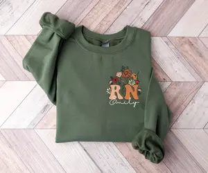 Personalized RN Sweater, Groovy Wildflowers Nurse Shirt, Nurse Sweatshirt Custom Gift For Nurse Gifts Registered Nurse Shirt Nursing Student