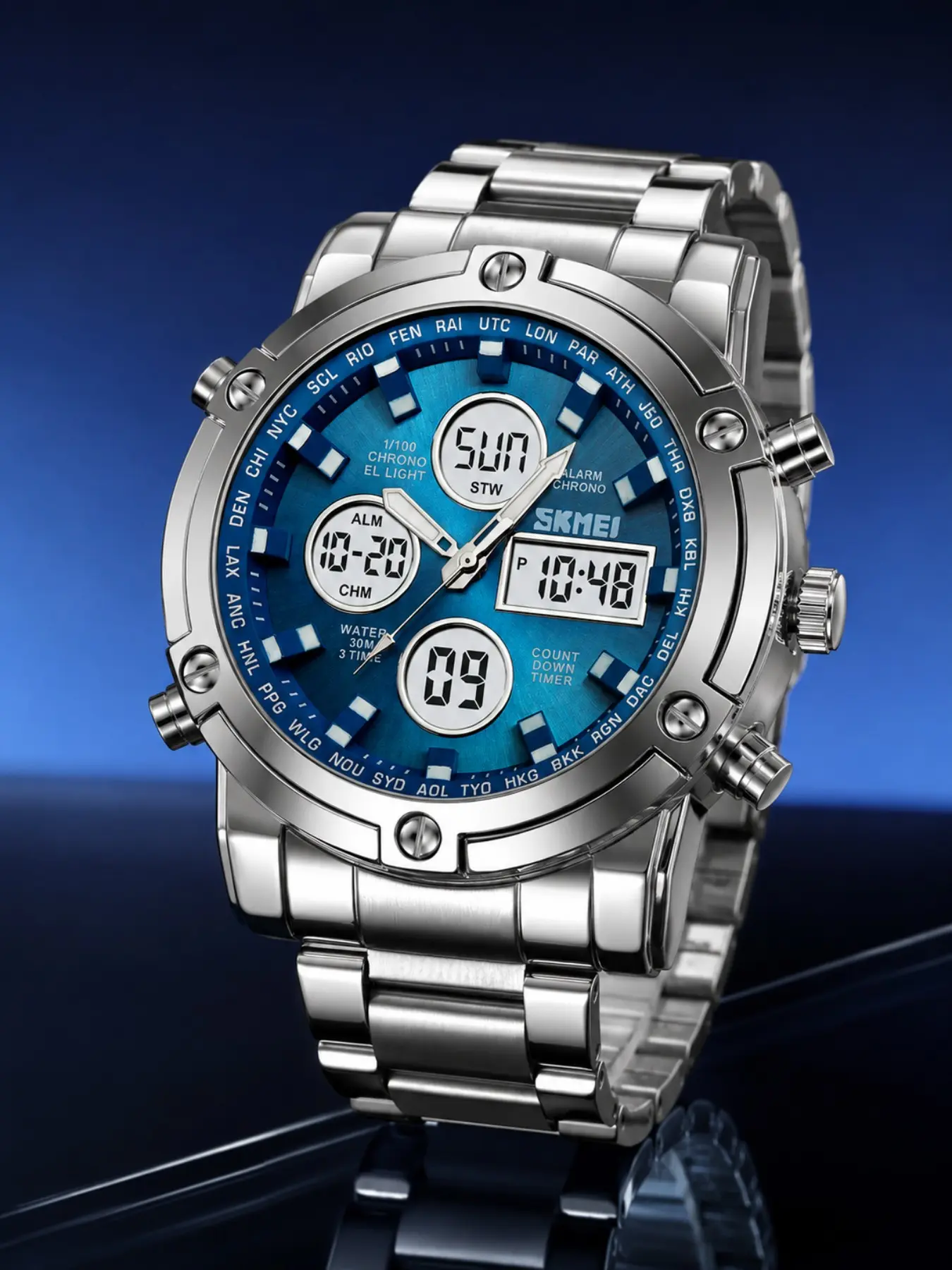 Skmei Men's Quartz Wristwatch, Fashion Sport Style, Waterproof 30m, Stainless Steel Band, Adjustable Clasp, Casual All-Season Wear, Analog Quartz Watches, Fashionable Waterproof Wristwatch