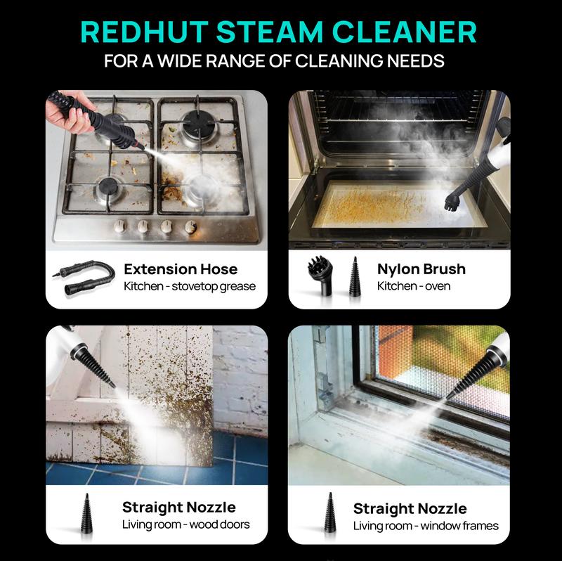 Redhut [2026] Pressurized Handheld Multi-Surface Natural Steam Cleaner with 12 pcs Accessories Powerful, Chemical-Free, Steamer for Home And Car, Cleaning Washing Machine, Air Conditioner, Kitchen, Summerclean Appliances Tool Household