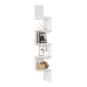 SONGMICS Corner Shelf Wall Mount, 5-Tier Floating Corner Bookshelf, Plant Shelf for Bedroom, Living Room, Bathroom, Home Office