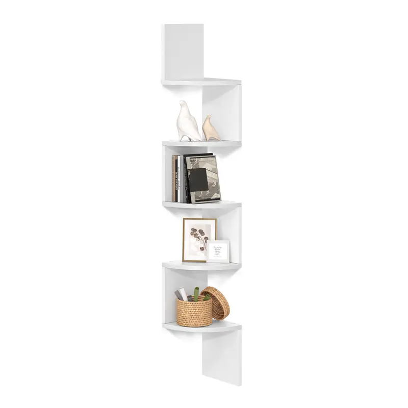 SONGMICS Corner Shelf Wall Mount, 5-Tier Floating Corner Bookshelf, Plant Shelf for Bedroom, Living Room, Bathroom, Home Office