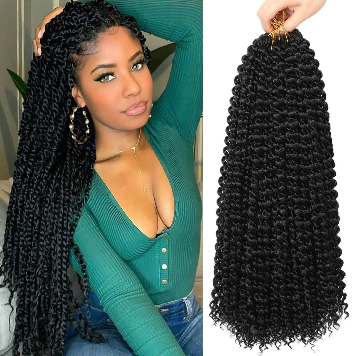 7 Packs Passion Twist Hair 18 Inch 154 Strands Water Wave Crochet Hair for Black Women Long Bohemian Curly Braiding Hair Spring Twist Crochet Braids Hair Extensions (18inch,1B)