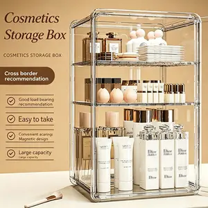Acrylic Makeup Organizer Box, Desktop Cosmetics Storage Tray, Lipstick Vanity Shelf, Skincare Container, Elegant Fashion Design