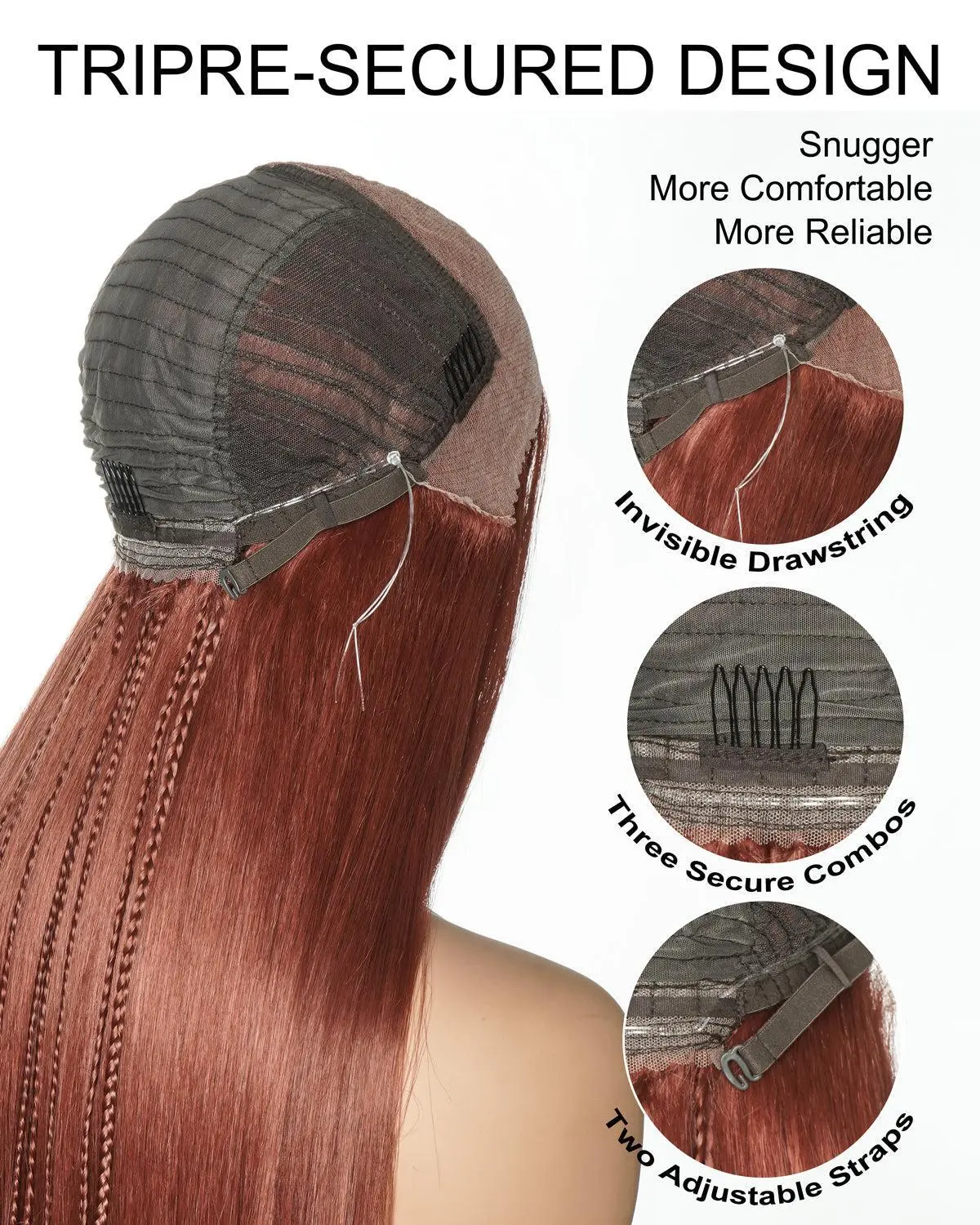 30" Ginger Color Lace Frontal Straight Glueless Boho Braided Wig