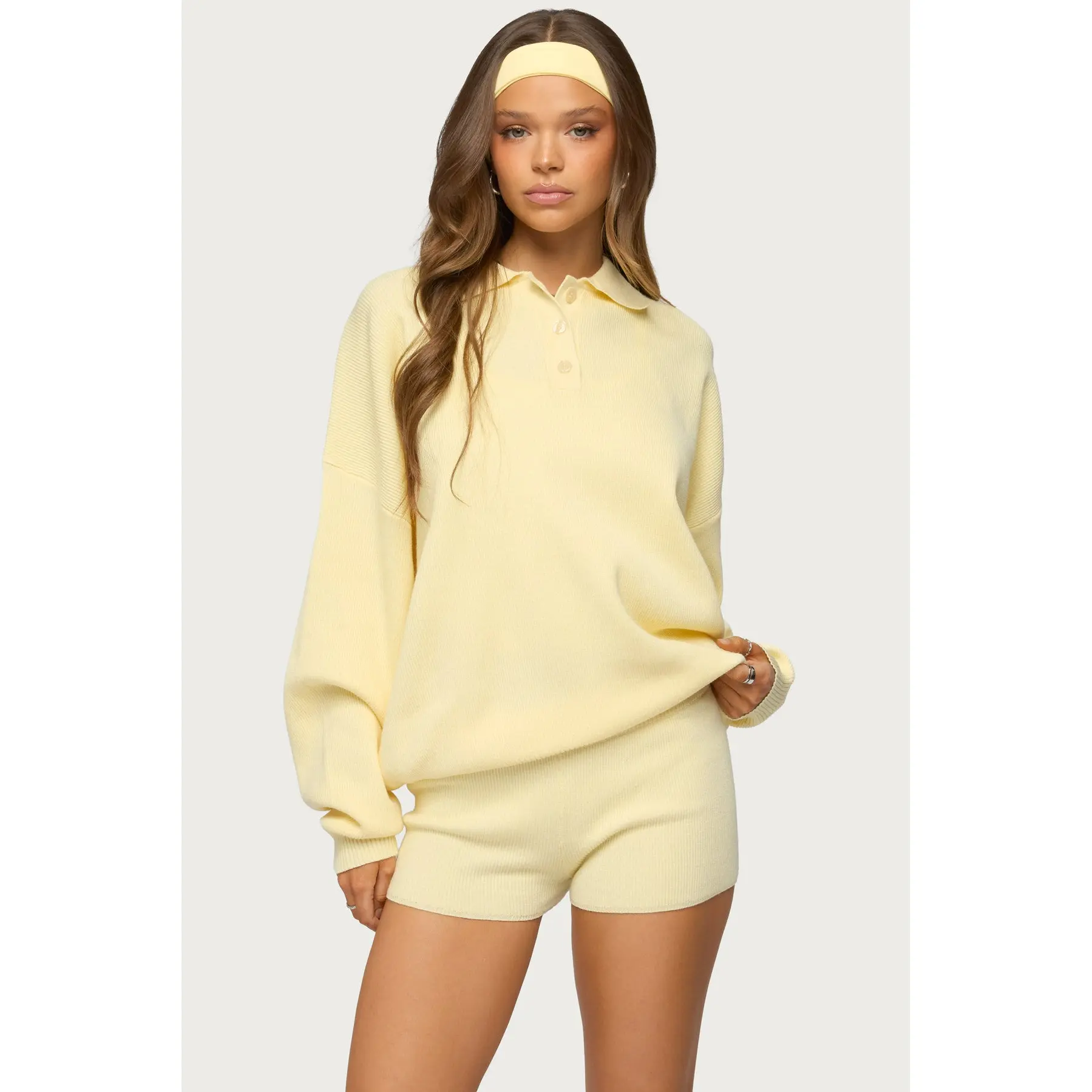 Lorie Oversized Knit Polo Sweater Lorie Oversized Knit Polo Sweater