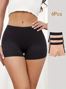 Six-Pack Women's Seamless Comfortable Shapewear Briefs, Daily Wear Safety Pants, Simple Style Underwear Set, Breathable & Soft, Fitted