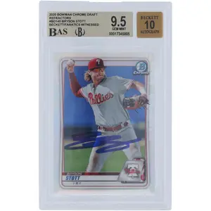 Bryson Stott Philadelphia Phillies Autographed 2020 Bowman Draft Refractors #BD-140 Beckett Fanatics Witnessed Authenticated 9.5/10 Card - Fanatics Authentic Certified