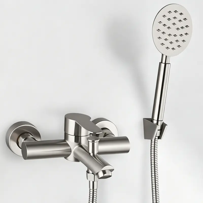 ATSHOWER Brushed Nickel Wall-Mount Bathtub Faucet, 6-Inch Centre Single-Handle Shower Mixer Tap with Handheld Sprayer Attachment, SUS304 Stainless Steel Installation for Bathroom Shower & Bath Taps, Sprayer Attachment Shower & Bath Taps