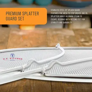 Stainless Steel Splatter Guard 13" Fine Mesh Cover, Grease & Oil, Splatter Screen for Frying Pan, Cooking Pots, with Resting Feet