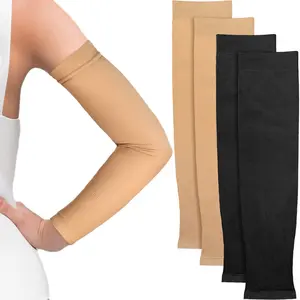 Vicenpal 2 Pairs Full Forearm Tattoo Cover Up Compression Sleeves Band Concealer Support UV Arm Sleeves for Women Men (Black, Nude,15.0 x 3.9 Inch)