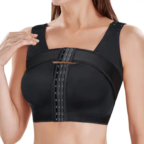 Women's Adjustable Hook & Eye Front Push Up Solid Basic Bra, Breathable Elegant Comfortable Wide Strap Lingerie Top for Daily Wear, Ladies Underwear for All Seasons, Unlined Bra, Adjustable Bras