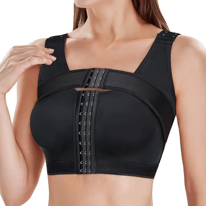 Women's Adjustable Hook & Eye Front Push Up Solid Basic Bra, Breathable Elegant Comfortable Wide Strap Lingerie Top for Daily Wear, Ladies Underwear for All Seasons, Unlined Bra, Adjustable Bras