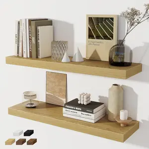 Floating Shelves - 2 Pack 30 Inch Long Rustic Wooden Wall Shelves - 8 Inch Deep Wall Mounted Storage Shelf with Invisible Heavy-Duty Brackets for Books, Bathroom, Kitchen - Oak