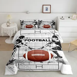 Football Comforter Set,Football Bedding Set,Decor Rugby Games Comforter,Microfiber White Black Quilt Set,Bedroom Bedclothes