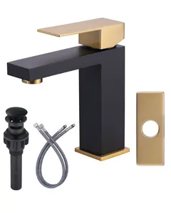 WOWOW Black and Gold Stainless Steel Bathroom Sink Faucet, Modern Single Hole Design with Faucet Aerator, cUPC Supply Lines and Lift-and-Turn Drain, Stainless Steel Faucet tiktokshopspringglowup
