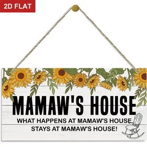 Rustic Farmhouse Design Mamaw's House Decor Sign, Wooden Home Sign, Sunflower Sign, Hanging Decorative Wood Plaque, Printed Wood Art Wall Decor, What Happens at Mamaw's House, Stays at Mother Home Signs, Gift for Grandma, Farmhouse Decoration 11.8x5.9 In