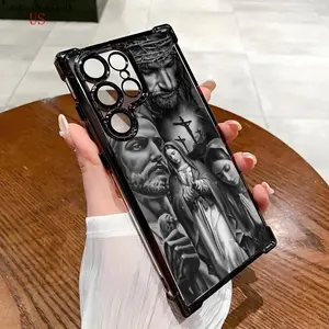 God Jesus, the Virgin Mary, Four-Corner Airbag Electroplated Phone Case Suitable for Samsung GALAXY S25 ULTRA S24 Plus S23 Fe , Compatible with iPhone 17 AIR 16 Promax 15 pro max case 14, iphone 13 cases Protective Black Cover for Both Men And Women Gift.