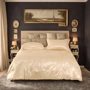 Luxury Satin Jacquard 3 Piece Duvet Cover Set, Ultra Soft Wrinkle Resistant Queen Size Bedding Set, Machine Washable Hotel Grade Bedroom Decor
