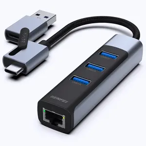 BENFEI 2-in-1 USB-C/USB 3.0 to Ethernet Adapter with 3*USB 3.0 Ports for MacBooks, iPhones Internet Improve