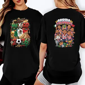 100% Cotton T-Shirt with Double-Sided Print Mexico 2026 Soccer & Chivas Players Cartoon T-Shirt |   Double Sided El Tri Fan Tee 100% Cotton # Chivas # Mexico2026 # WorldCupSoccer # 2026WorldCup # ChivasGuadalajara