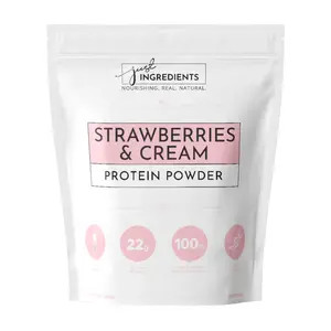 Just Ingredients Strawberries & Cream Protein Powder - 30-Serving Blend with 100% Grass-Fed Whey & Organic Plant Proteins – Real Strawberry Flavor – Supports Muscle Recovery, Energy*