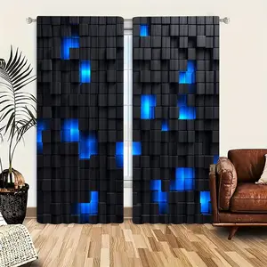 2pcs Creative Pattern Half-Blackout Curtains, Cute Cartoon Art Style, Suitable for Kitchen, Living Room, Bedroom, Bathroom, Game Room, Window Curtain
