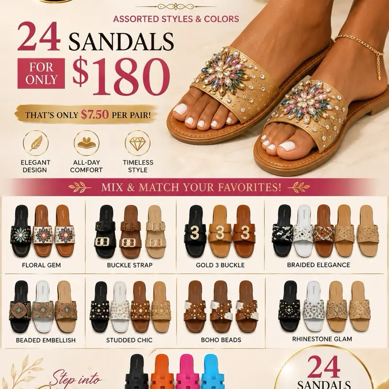 Wholesale Sandal Special 24 Pairs for $180 Assorted Styles & Colors