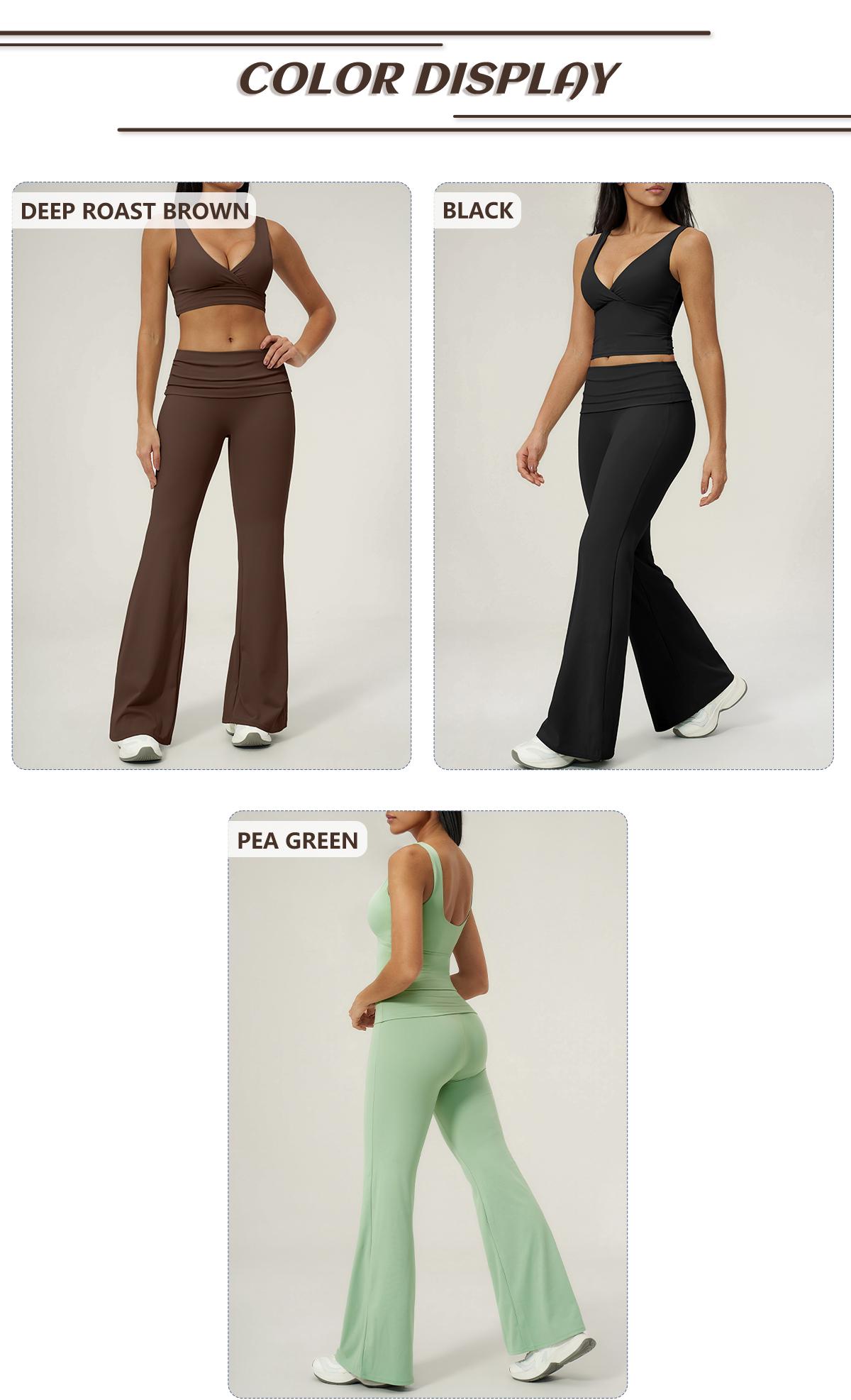 TIMEOFF Women's 2-Piece Yoga Outfits - V-Neck Sleeveless Wrap Crop Workout Top & Fold-Over Dual-Wear Waist Flare Pants, Soft 4-Way Flexible Stretch Fabric, Adjustable Fit Women's Clothes for Pilates, Gym, Set Active