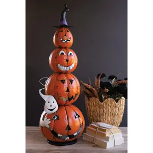 Pre Order Painted Metal Stack Jack-O-Lantern w/ Witch Hat Luminary