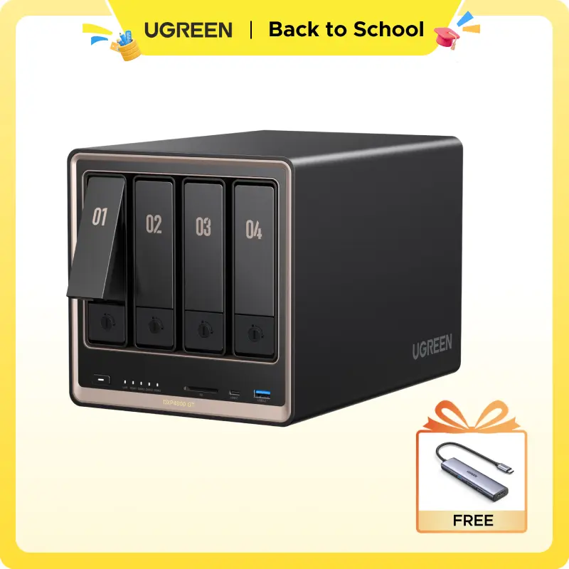 UGREEN NAS DXP4800 GT 4-Bay Desktop Network Attached Storage, AMD R2514 CPU, 8GB DDR4 RAM, Built-in 64GB eMMC, 2X 10GbE, 2X M.2 NVMe Slots, 4K HDMI (Diskless),tiktokshopbacktoschool
