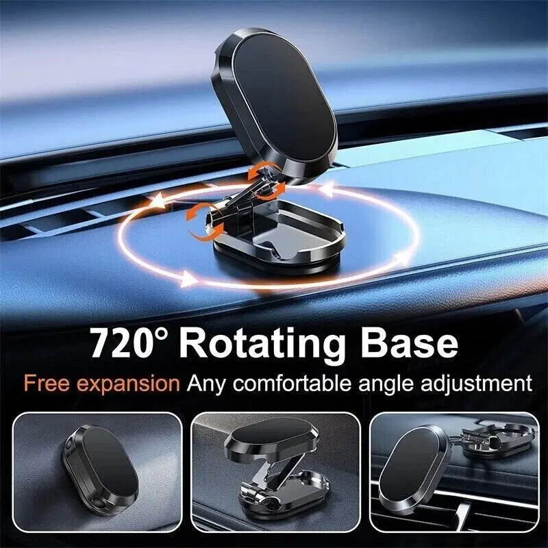 360° Rotation Magnetic Phone Holder Foldable Car Mount Stand Dashboard Universal