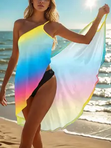 Women's Rainbow Gradient Strapless Beach Cover-Up, Swimsuit Coverup, Swimwear Coverups, Vacation Bikini Outerwear, Irregular Dress, Casual Loose-Fitting All Seasons