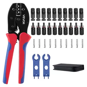 【Summervibes】VEVOR Crimping Tool, 14-10 AWG Ratcheting Solar Connector Crimper Tool Kit, Clear Metric & AWG Markings, with 10 Pairs Solar Connectors, 10 Pairs of Cable Connectors, Wrenches, and a Storage Case