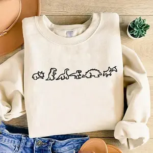 Embroidered Dinosaurs Sweatshirt, Cute Dino Family Crewneck, Dinosaur Lover Sweater, Fun Gift for Geologists and Jurassic Fans