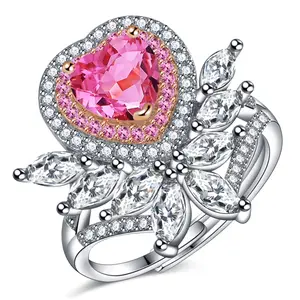 Adjustable Pink Zircon Ring Fashion Stackable Band for Women Trendy Jewelry Daily Wear Party Accessory