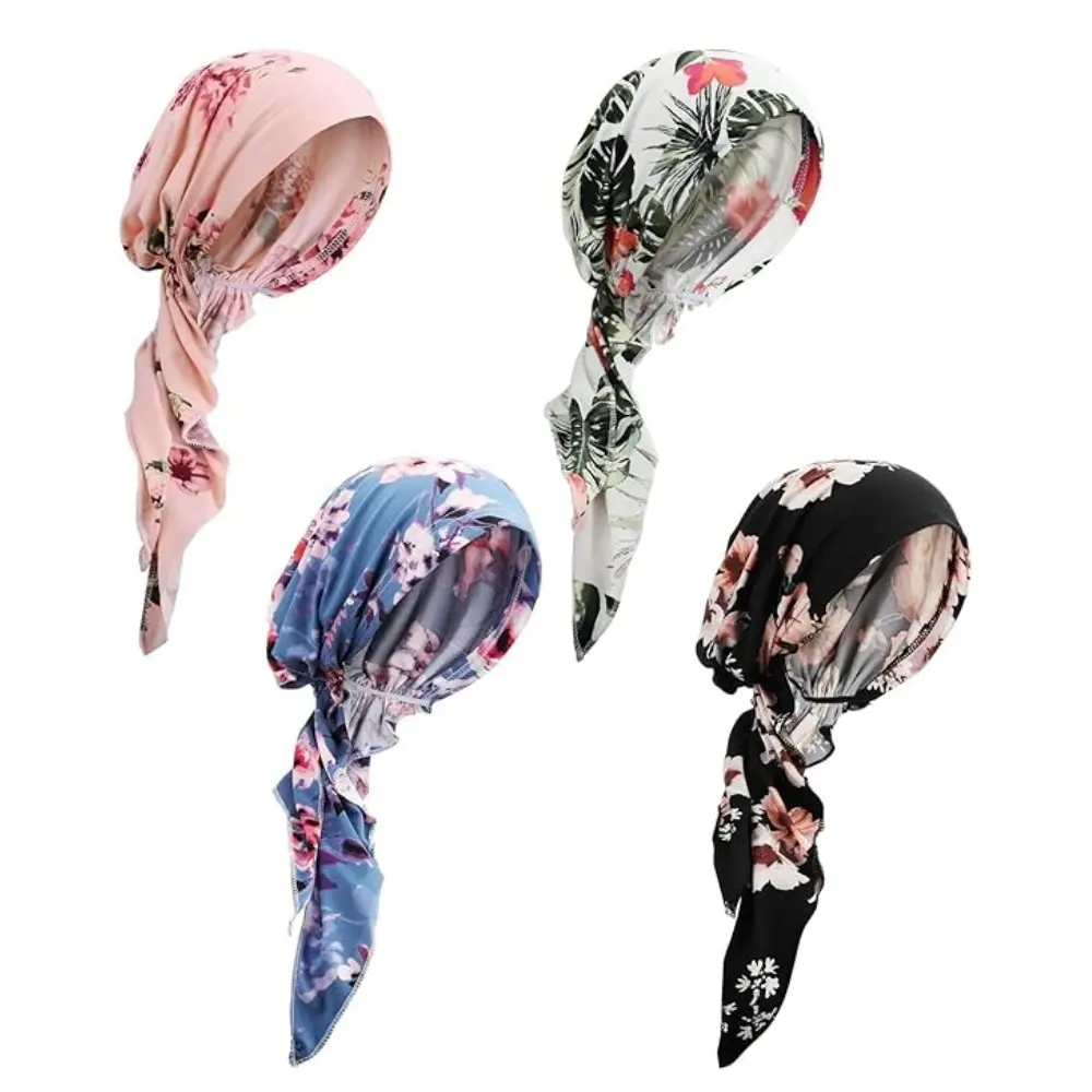 Pack of 4 Chemo Scarf Pre Tied Turban for Women, Pre Tied Cancer Caps Head Scarf Turbans for Women Patients Gifts