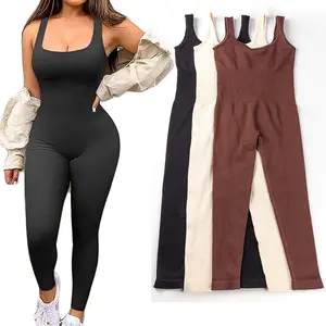Women's Seamless Jumpsuit Bodysuit Ribbed Sleeveless One-Piece Tank Top Romper Casual Daily Wear & Yoga Workout Fabric Polyester High Stretch All Season Activewear Fitness Sport Outfits