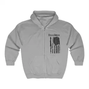 XRP Classic Hooded Sweatshirt with Zip-Up Front, Embroidery on Left Chest, Grey Color, 50% Cotton and 50% Polyester, Classic Fit - Fleece, Decoration, Tops, Comfy, Fabric, Menswear