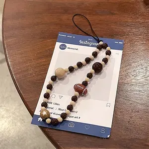 Ins-style Japanese and Korean brown rugby beaded chain suitable for phone straps and Polaroid CCD camera lanyards fathersdaygiftideas