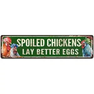Vintage Chicken Coop Street Signs Hen House Wall Decor Funny Metal Sign for Farm Outdoor Outside Home 16 x 4 Inches (SPOILED CHICKENS LAY BETTER EGGS) Room