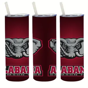1pc 20oz Insulated Cup with Lid and Straw - Red Elephant Team Logo Art Design - 304 Stainless Steel Sports Cup for Sports Enthusiasts, Father's Day, Game Day - Keep Drinks Hot or Cold, Sports Water Bottle |   Firm Team Logo |   Durable Drinking Utensils