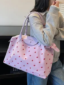 Large Capacity Strawberry Print Travel Bag, Luggage Bag, Short Trip Tote, Fitness Backpack, Ideal for Daily Use & Trips