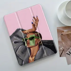 Money Girl Painting iPad Case, Tablet casing, Pink Aesthetic Protective Cover Auto Wake/sleep, Anti-Drop Scratch-Resistant, Transparent Acrylic Back, Fits iPad 7.9/8.3/10.2/10.5/10.9/11 inch, Shock-resistant Full Cover Ideal for Office, Tablet Accessories