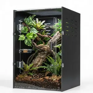 MonsterBox Enclosure's 12"12"18"PVC Reptile Enclosure for Nocturnal Geckos High-Quality Black Material Light-Shielding Heat Retention Easy Installation Breathable Mesh Top Design