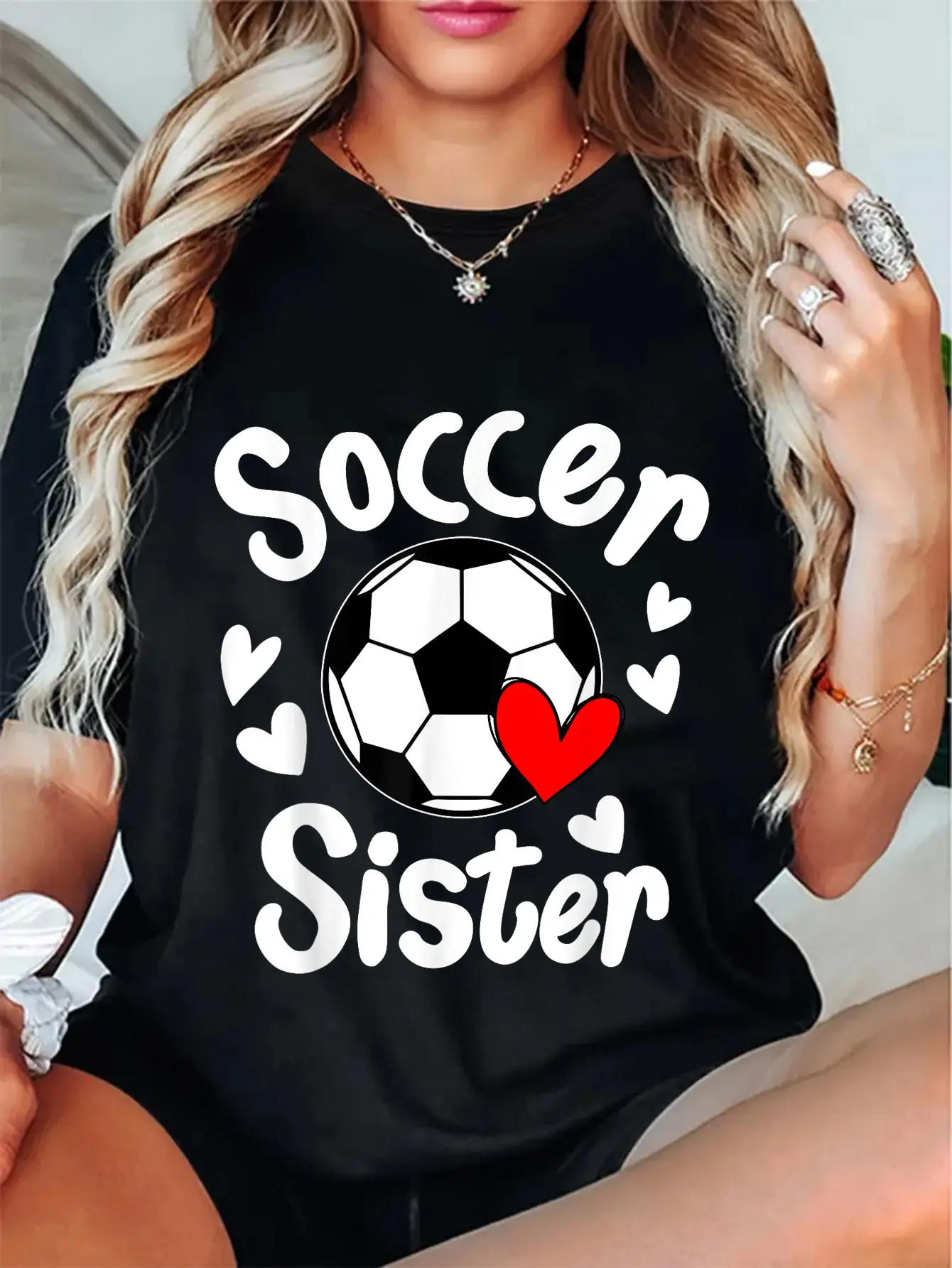 100% Cotton Unisex Soccer Sister Heart Big Sister Little Swing Brother Cute T-Shirt
